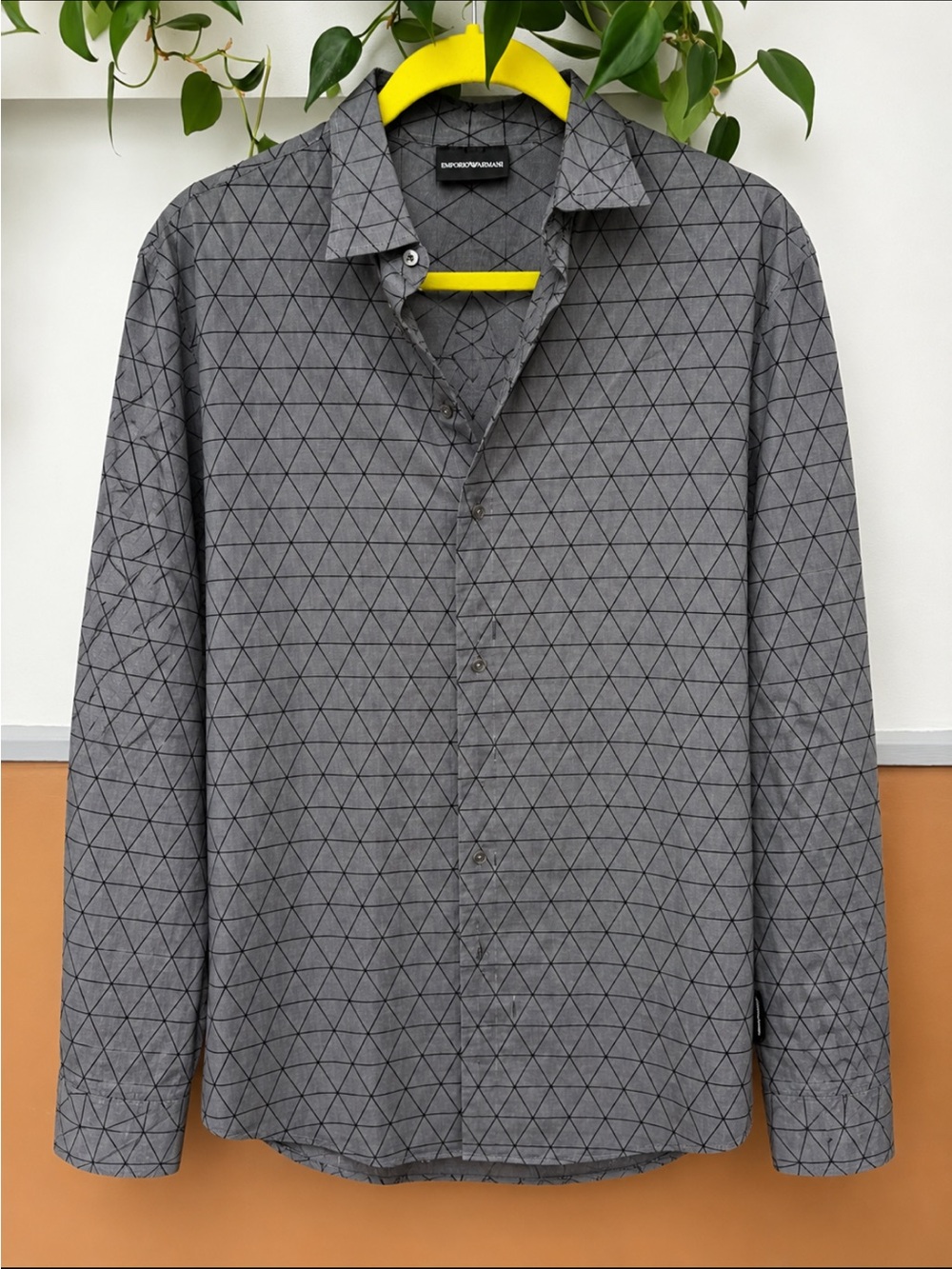 Emporio Armani Grey Geometric Button-Up Shirt